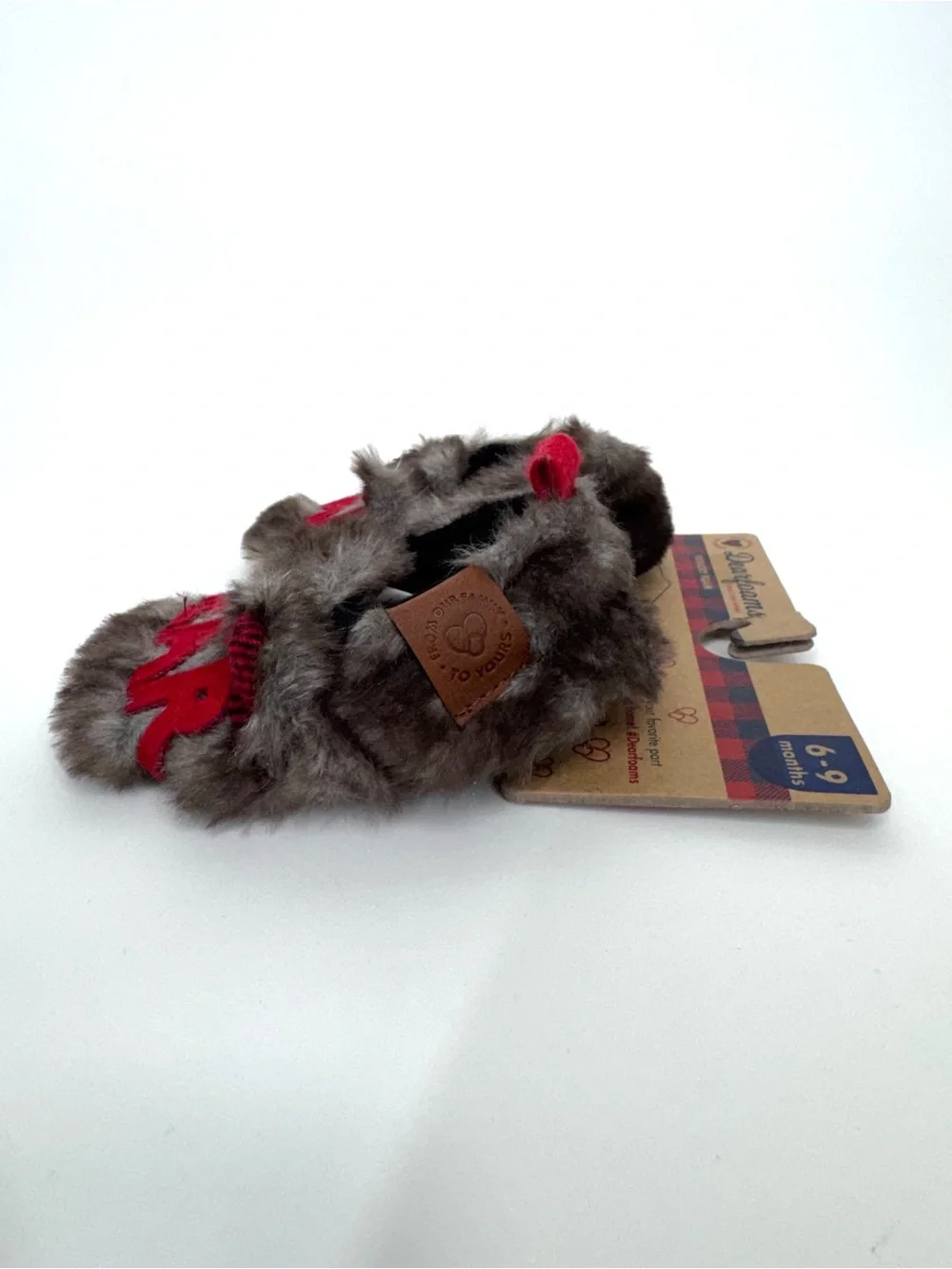 Dearfoams Baby Bear Slippers Red Plaid & Brown Frost Faux Fur New Size 6-9 Mo